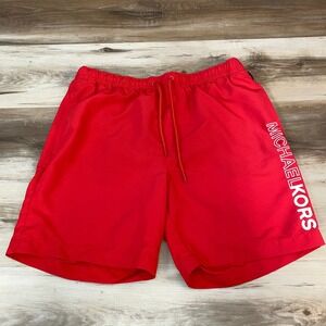 Michael Kors Swim Trunks Mens Medium Red Logo Lined Drawstring